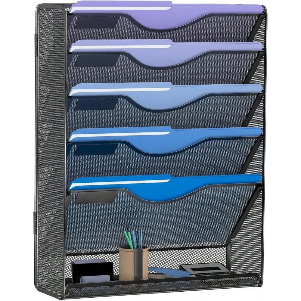 Organizzatore per documenti a sospensione, porta documenti da parete in rete, porta cartelle con vassoio piatto inferiore per ufficio e casa, nero, 24329205