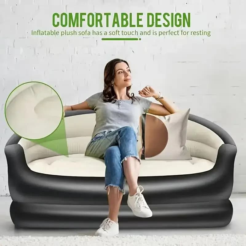Letto gonfiabile portatile da esterno, divano doppio lounge, poltrona reclinabile gonfiabile da campeggio pieghevole, divano gonfiabile da esterno floccato