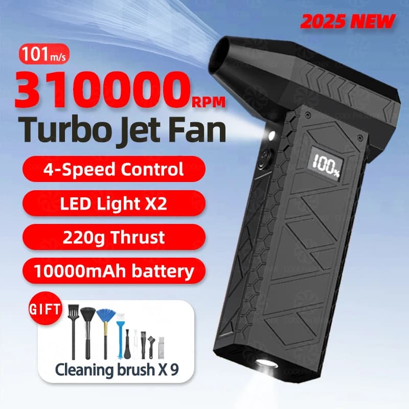 Mini ventola Turbo Jet, 310000 Mini ventilatore d'aria RPM Motore brushless elettrico portatile Ventilatore violento Velocità del vento 101 m/s Condotto industriale