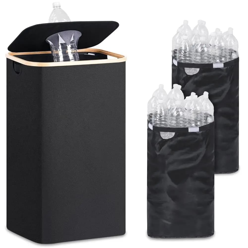 Bidone per Riciclaggio da Interno 110L con Coperchio e 2 Contenitori Rimovibili per Bottiglie, Lattine, Vetro e Plastica (Nero)