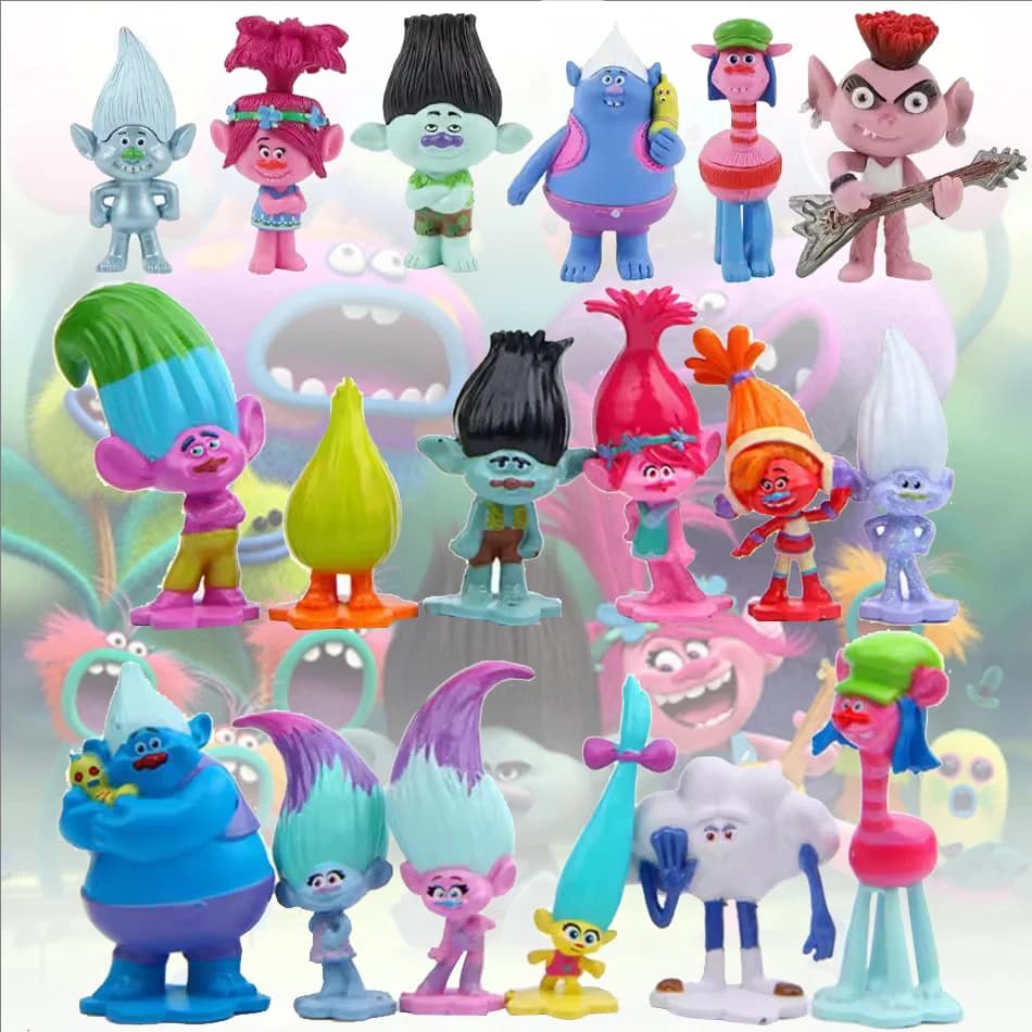 12PCS Trolls Branch Critter Skitter Figure Cool Cute Kawaii Anime Figure Toy Doll Model Decoration Birthday Gifts