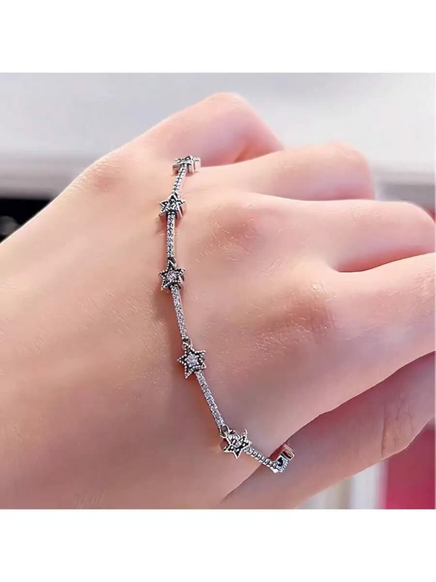 1pc Popular S925 Sterling Silver Star Cubic Zirconium Snake Bone Bracelet For Jewelry DIY, Fashionable Jewelry Gift