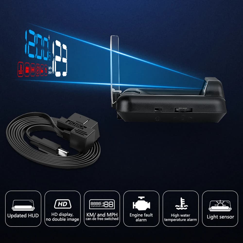 2025 LCD HUD Mirror C500 Head Up Display OBD2 Speedometer Water Temp RPM Voltage Alarm Windshield Projector Car Security Alarm