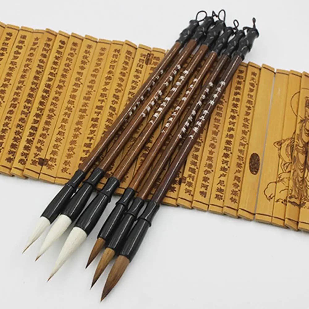 6pcs/set Writing Brush White Woolen Brown Weasel Hair Chinese Calligraphy Brush Pen Set for Student