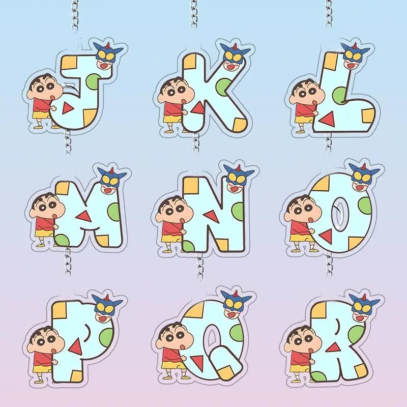 Crayon Shin-chan Q-version 26-letter Keychain Pendants Cute Anime Merchandise Phone Lanyards Backpack Charms Acrylic Products