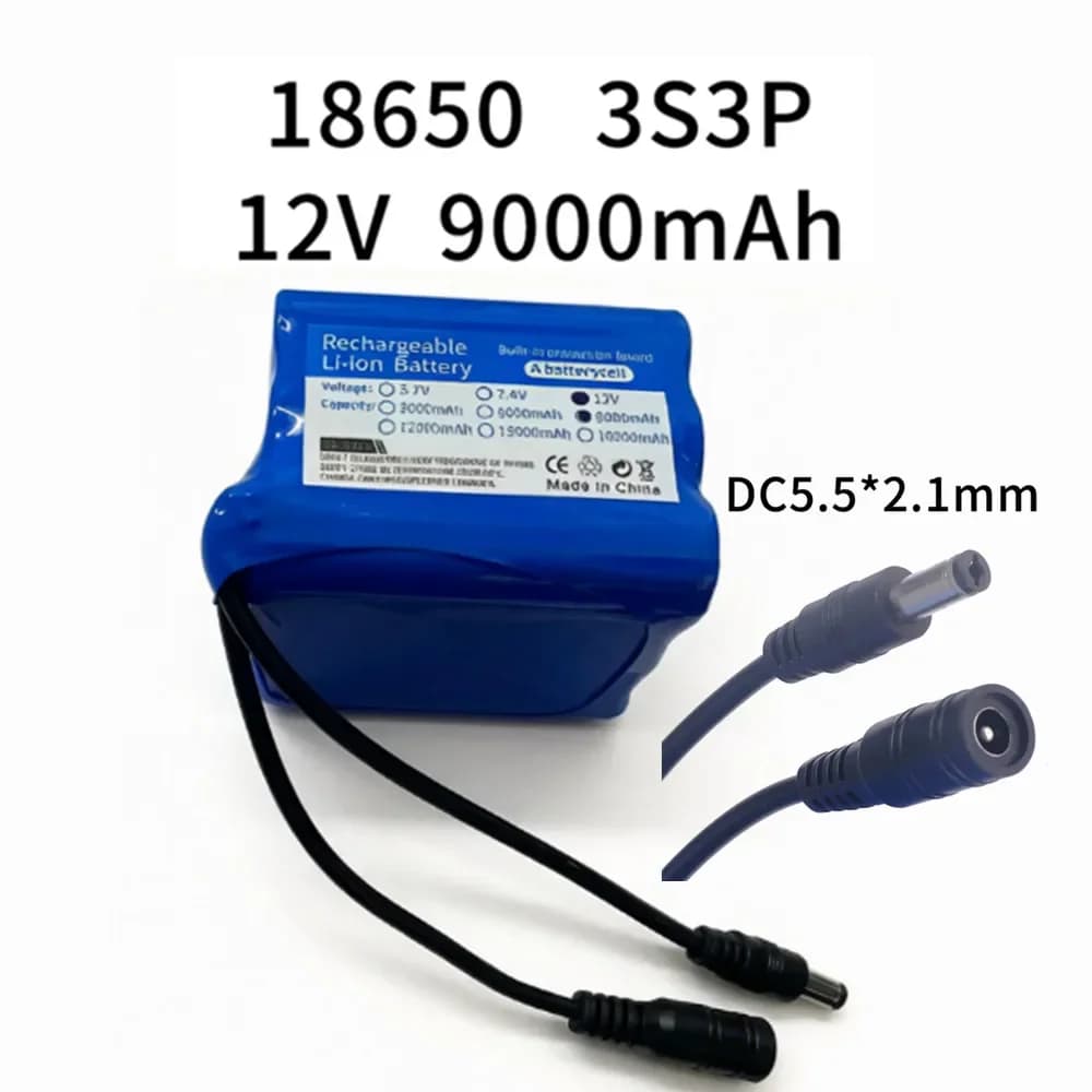 12V 9000mAh 3S3P lithium-ion battery ,for CCTV cameras Security System Toy Car, for Portable Power Supply +12.6V DC Charger