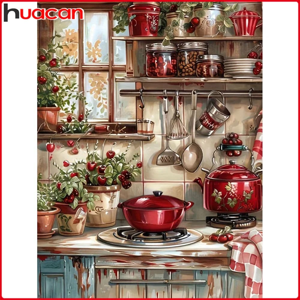 Huacan nuovi arrivi 2025 pittura diamante pentole e padelle da cucina diamante mosaico paesaggio kit completo kit artigianale