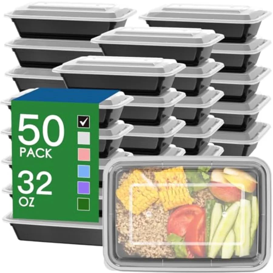 Confezione da 50 Contenitori per Preparazione Pasti da 32 oz, Riutilizzabili con Coperchi Facili da Aprire, Robusti, Ermetici, Adatti per Alimenti, Microonde e Lavastoviglie