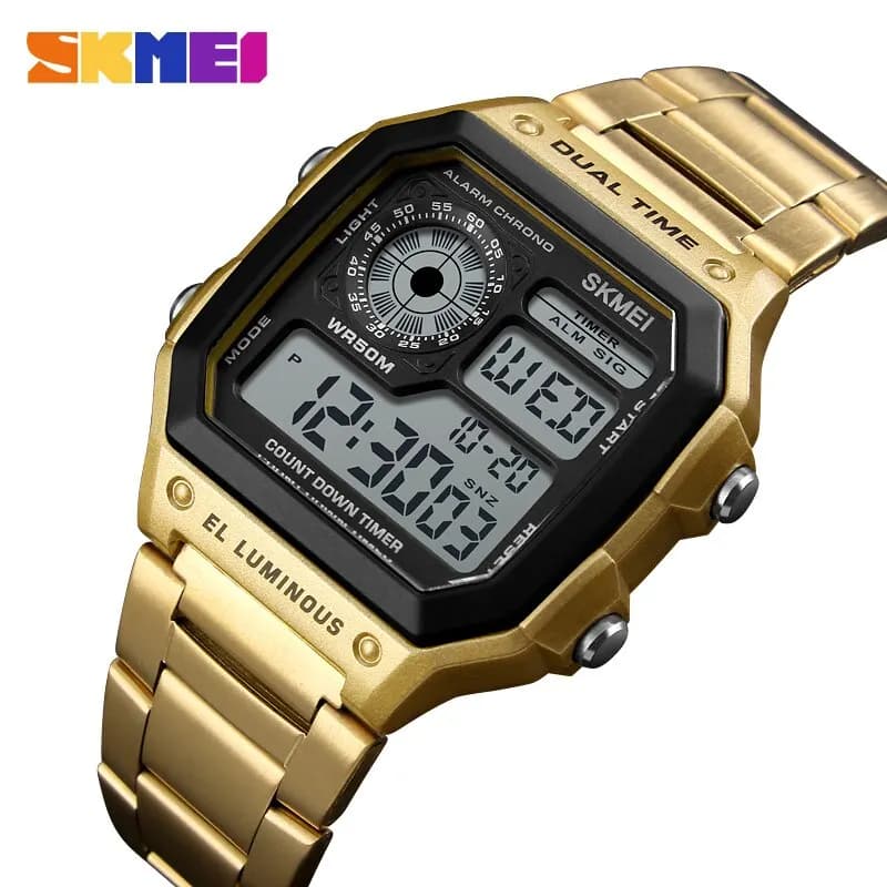 Skmei Top Luxury cinturino in acciaio inossidabile conto alla rovescia orologi sportivi da uomo 5bar impermeabile retroilluminazione orologio da polso digitale allarme maschile Clo