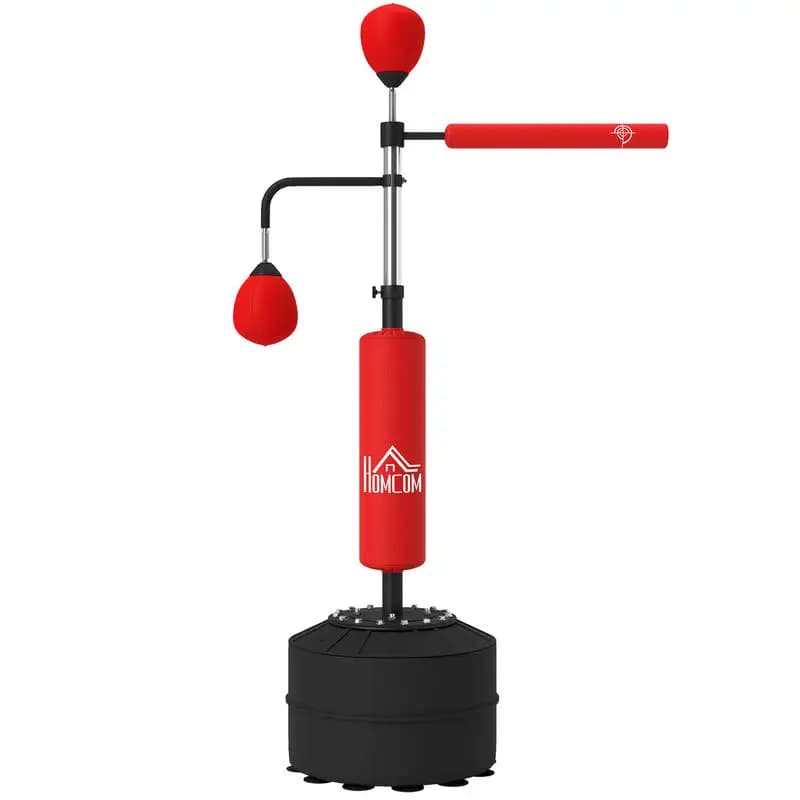 Sacco da Boxe 4-in-1, Autoportante con 2 Corde Veloci, Rotazione a 360° ° Barra Reflex, Altezza Regolabile 160-230cm, Rossa