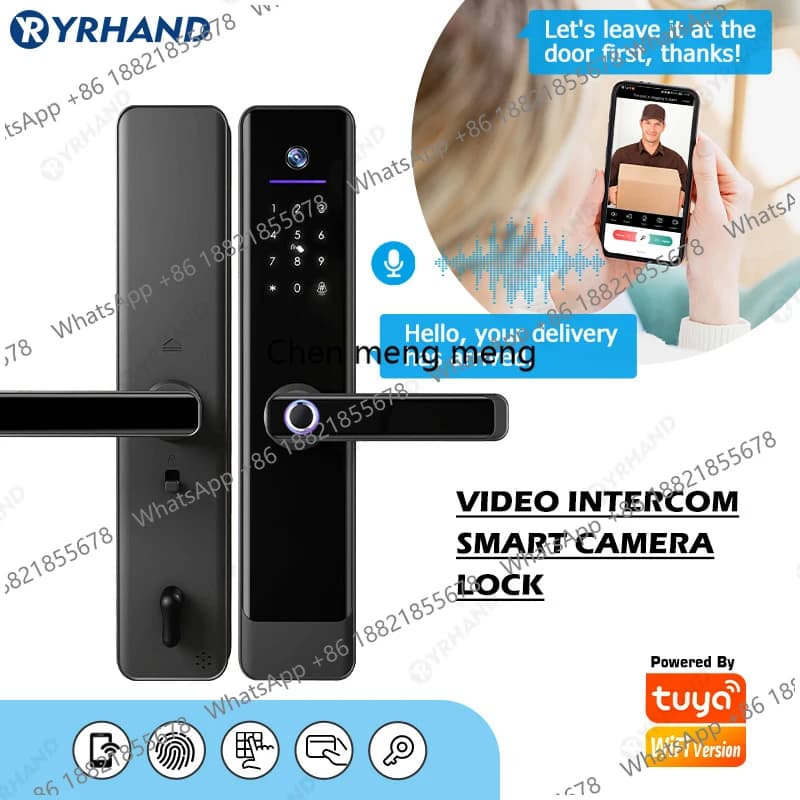Serratura Intelligente Tuya Wifi con Videocitofono, Sblocco Remoto, Biometrica Digitale, Impermeabile, per Casa