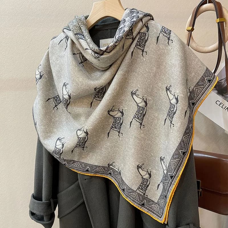 Sciarpe di lana a doppia faccia avvolge per le donne sciarpe calde invernali Extra Large coperta di lana quadrata sciarpa scialle Top Grade Steed Printed