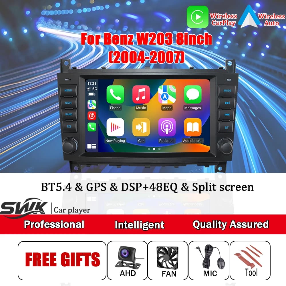 Per Mercedes Benz W203 2004-2007 Autoradio Multimediale Android 15 con Schermo Touch da 8'' Smart Radio Wireless CarPlay/Auto GPS Navigazione WiFi 4G