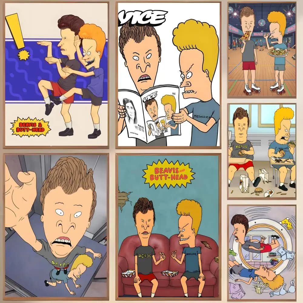 Poster Anime B-Beavis And Butthead, waterproof canvas, fold-resistant, wall decoration easy to hang, home decoration, for living room, bedroom