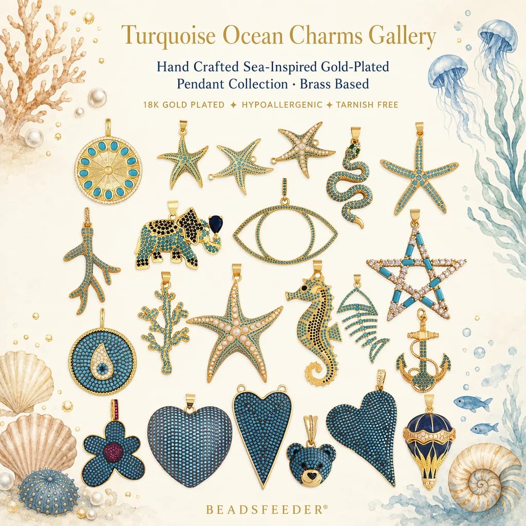 Trendy Heart Eye Star Flower Seaweed Pendant Charms,Turquoise Zircon DIY Jewelry Accessories For Necklace Bracelet Supplies T17