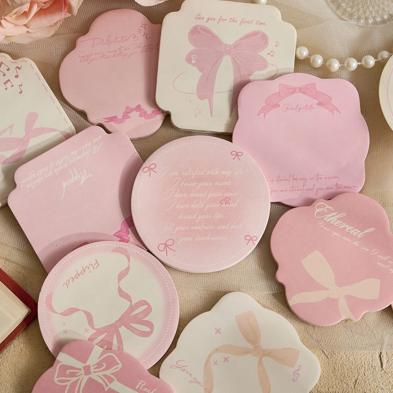 90Pcs Bow Design Memo Notes Set Cute Pink Sticky Notes for Student Stationery Scrapbooking Journal Planner
