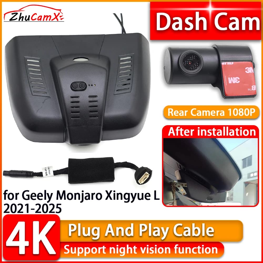 UHD Wiifi 4K Dash Cam for Geely Monjaro Xingyue L 2021-2025 DVR Front Rear Camera Plug and Play Video Recorder Night Vision