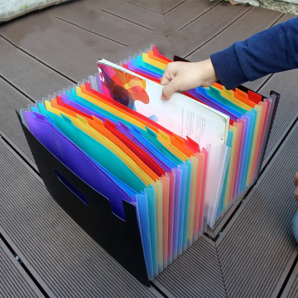 24Pockets Expanding File Folder Portable Accordion File Folder A4 Expandable Business File Organizer and Label Classify Storage