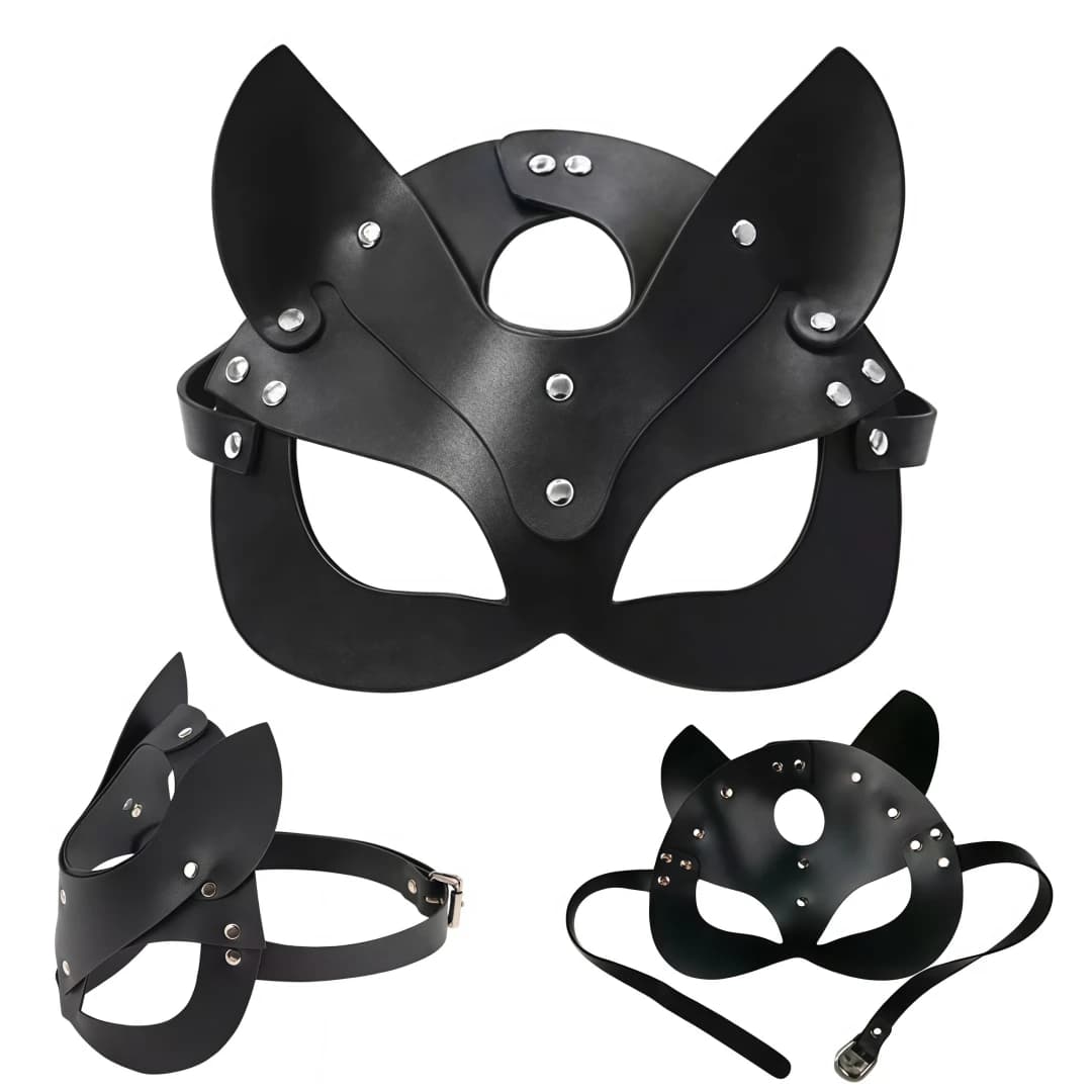 Gothic Catwoman Half Face Mask PU Leather Fetish BDSM Bondage Mask Halloween Cosplay Party Adult Game Accessory for Couples
