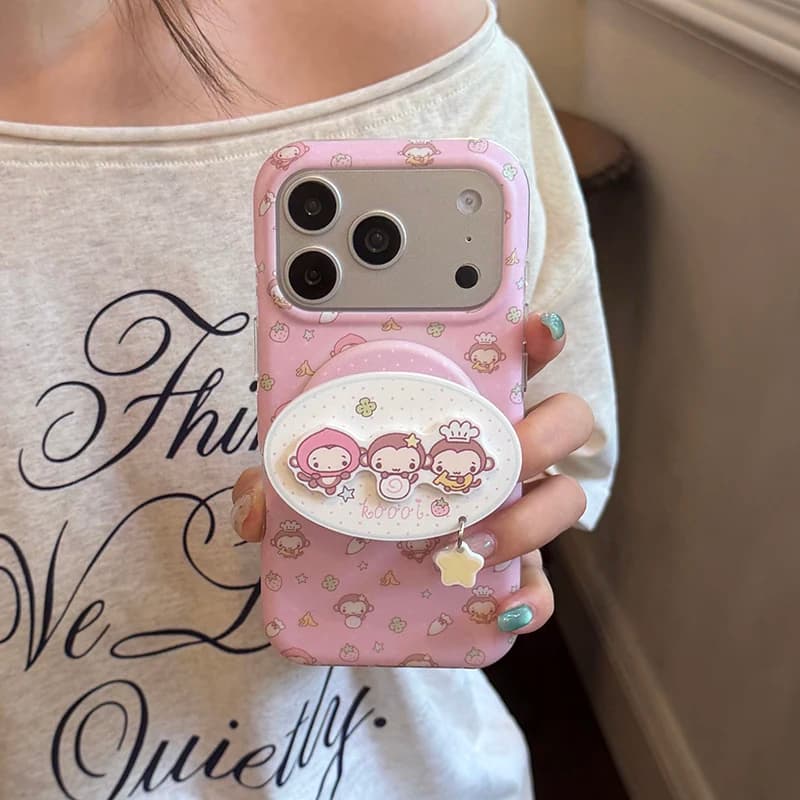 Kawaii Cartoon Monkey Magnetic Phone Case For iPhone 17 Pro 16 15 14 Pro Max Cover with Magsafe Stand Cute Holder Korean Cases