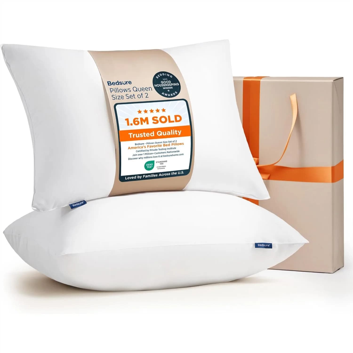 Hotel Collection Pillows Queen Size Set of 2 - Down Alternative Filling, Soft Support for Back, Stomach or Side Sleepers, 28x19