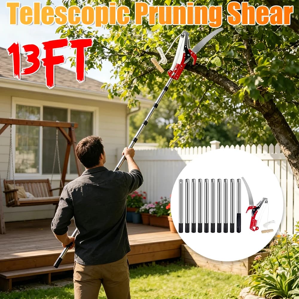 13ft High Altitude Branch Shears with Handle Telescopic Pruning Shears for Trees Branches Cutting and Fruit Picking Garden Tools