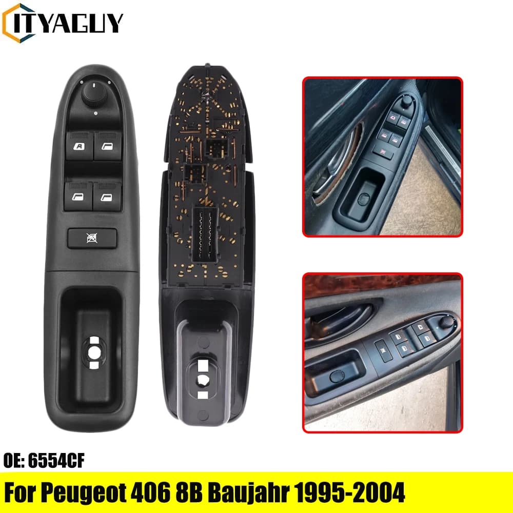 6554CF 6554.CF Interruttore Elettrico Anteriore Sinistro per Finestrino Auto, Pulsante di Controllo Alzacristalli per Peugeot 406 8B Anno di Produzione 1995-2004