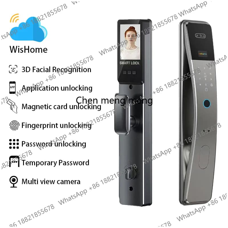 Serratura Elettronica con Riconoscimento Facciale 3D, Password, Impronta Digitale, Scheda, Videocitofono Portatile e Telecamera di Monitoraggio