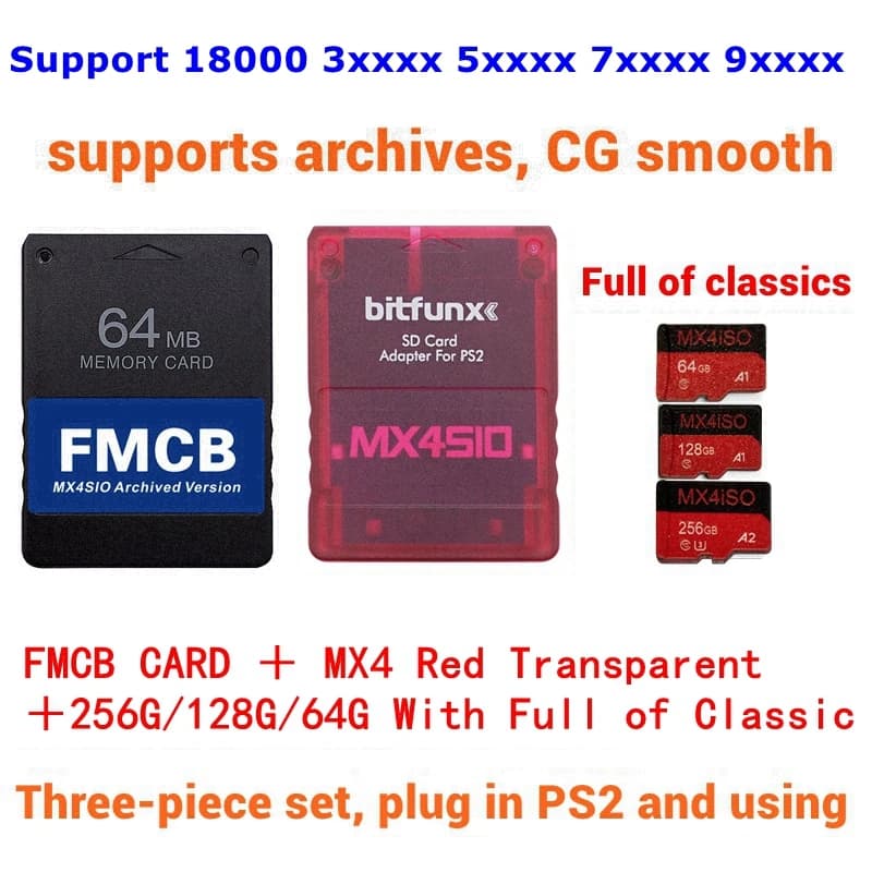Adattatore SIO2SD MX4SIO 2025 per console PS2 FAT e Slim + Scheda FMCB + Scheda SD ISO da 64G 128G 256G - Scegli il pacchetto combinato