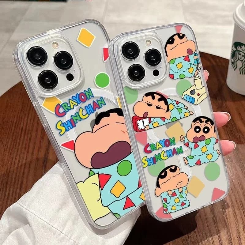 Cute Pijama Crayon Shin-chan Polka Dot Magsafe Wireless Charging Case for iPhone 14 15 12 13 16 17Pro Max Magnetic Cover