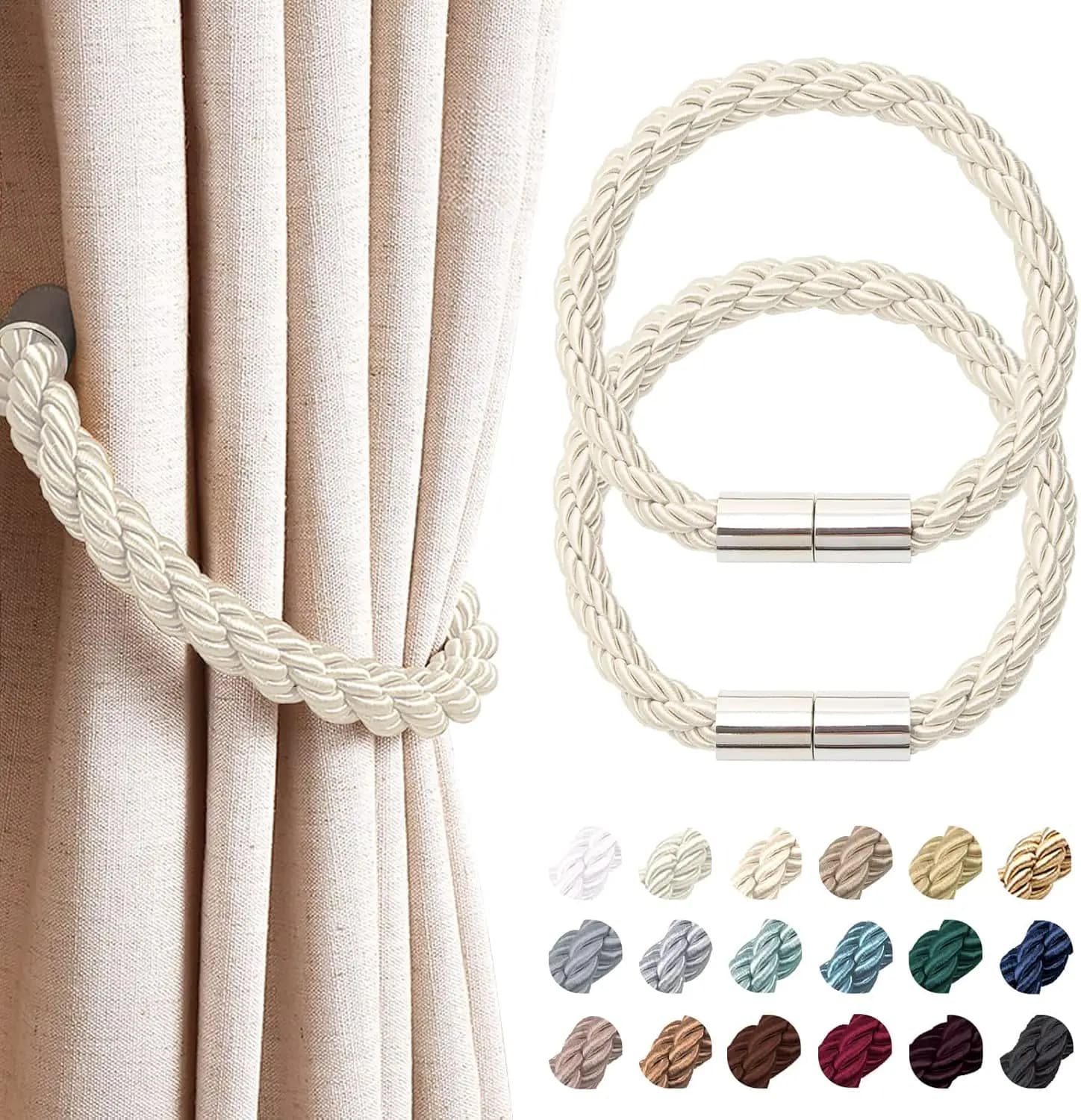 Fermatende Magnetici (Confezione da 2) - Supporti Robusti per Tende Sottili o Spesse - Decorazione per Finestre di Casa e Ufficio - Beige
