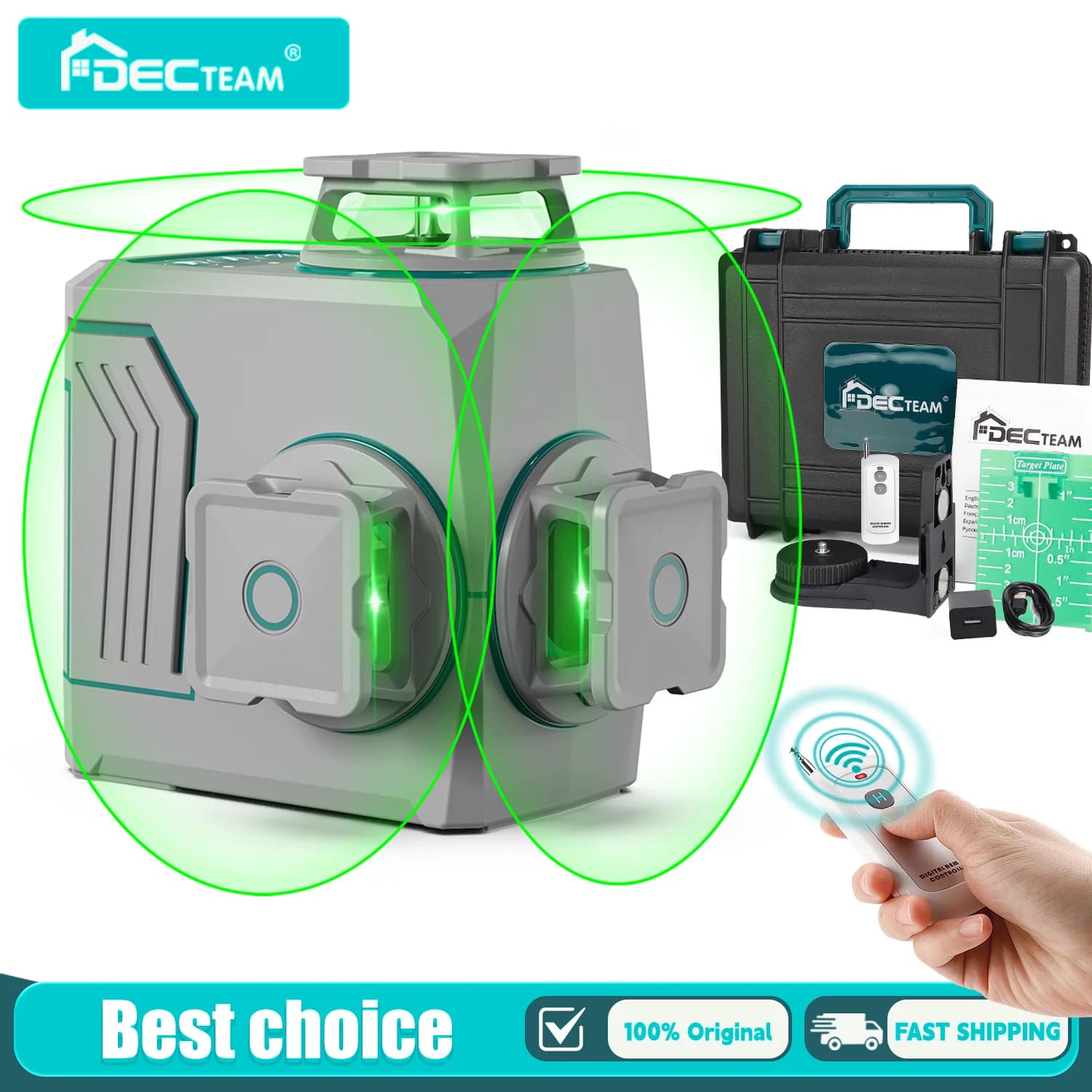 Decteam T03CG 12 Lines 3D Laser Level Portable Self-leveling Horizontal and Vertical Cross Line Laser Tools With Li-ion Battery