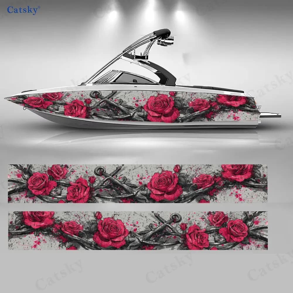 2 adesivi per barche con motivo a fiore e ancora, in vinile PVC impermeabile e resistente, per barche da pesca, design durevole ed elegante
