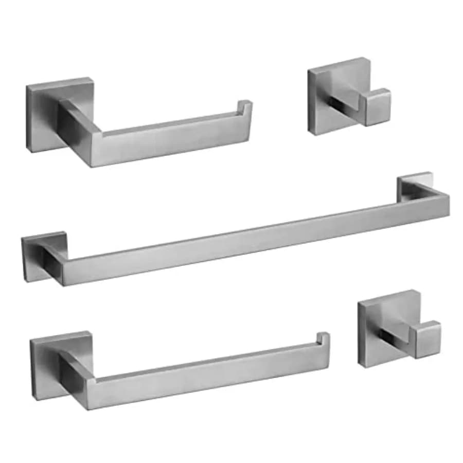 Set di accessori per il bagno: portasciugamani da 24 pollici, 2 ganci per asciugamani, porta carta igienica, porta asciugamani in acciaio inossidabile, finitura spazzolata.