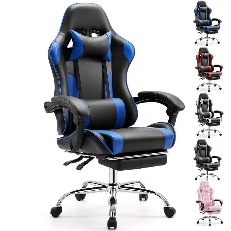 JHK Sedia da gioco ergonomica da corsa girevole regolabile in pelle PU con poggiatesta e supporto lombare per soggiorno computer da ufficio