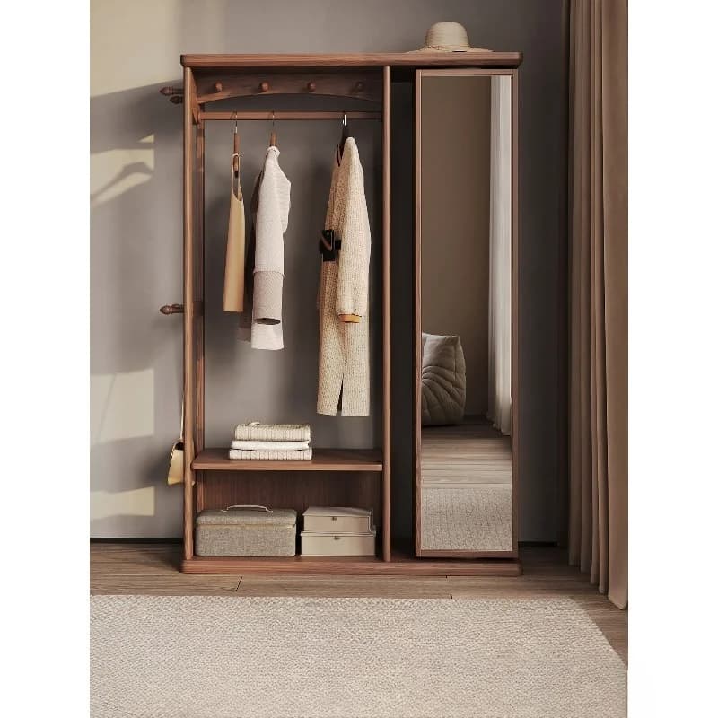 Specchio a figura intera in legno massello con appendiabiti, da terra a soffitto, integrato per camera da letto, girevole, multifunzione per la casa