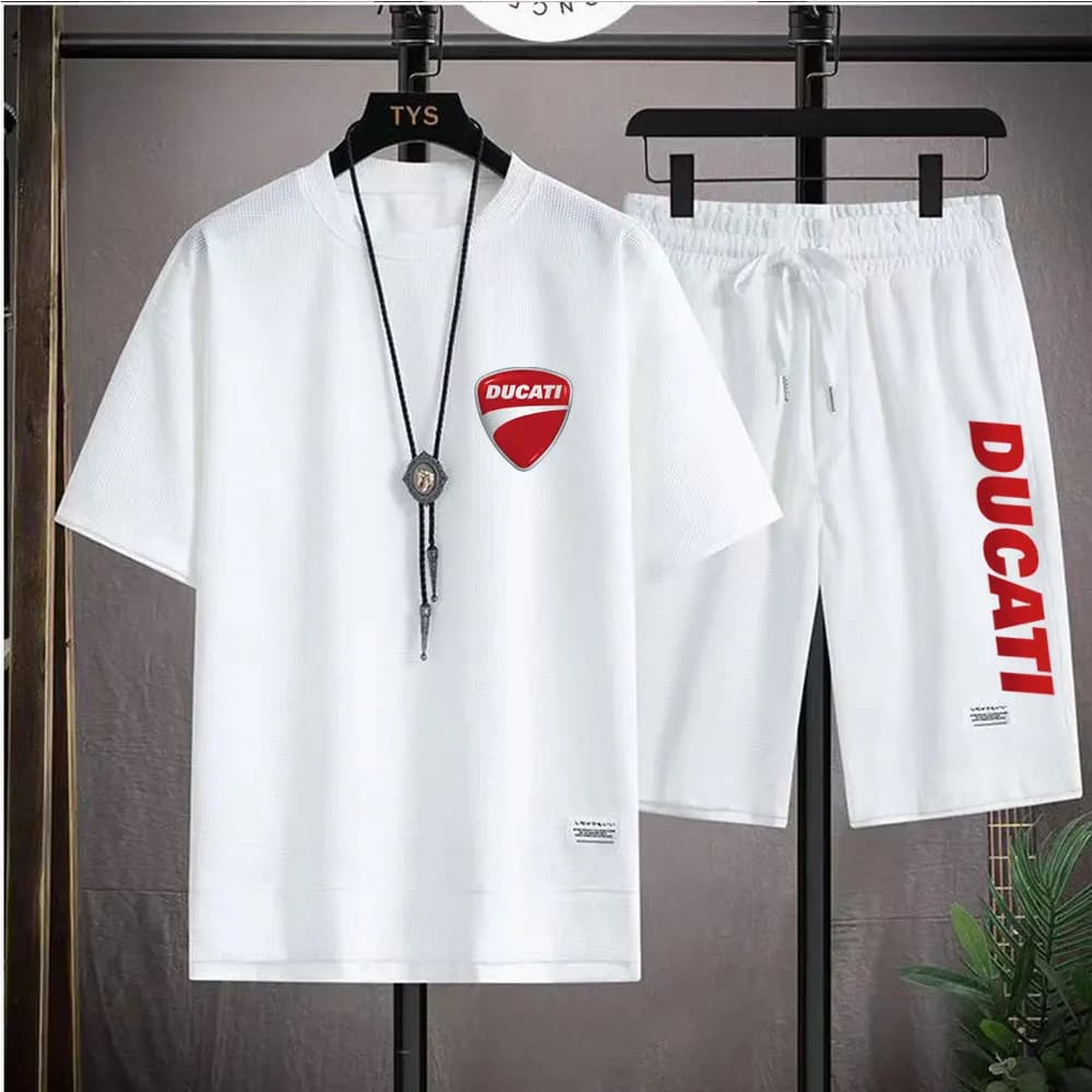 2026 Ducati racing bike brand printed men's sets Summer top short sleeve men's T-shirt + sports shorts jogging men's clothing