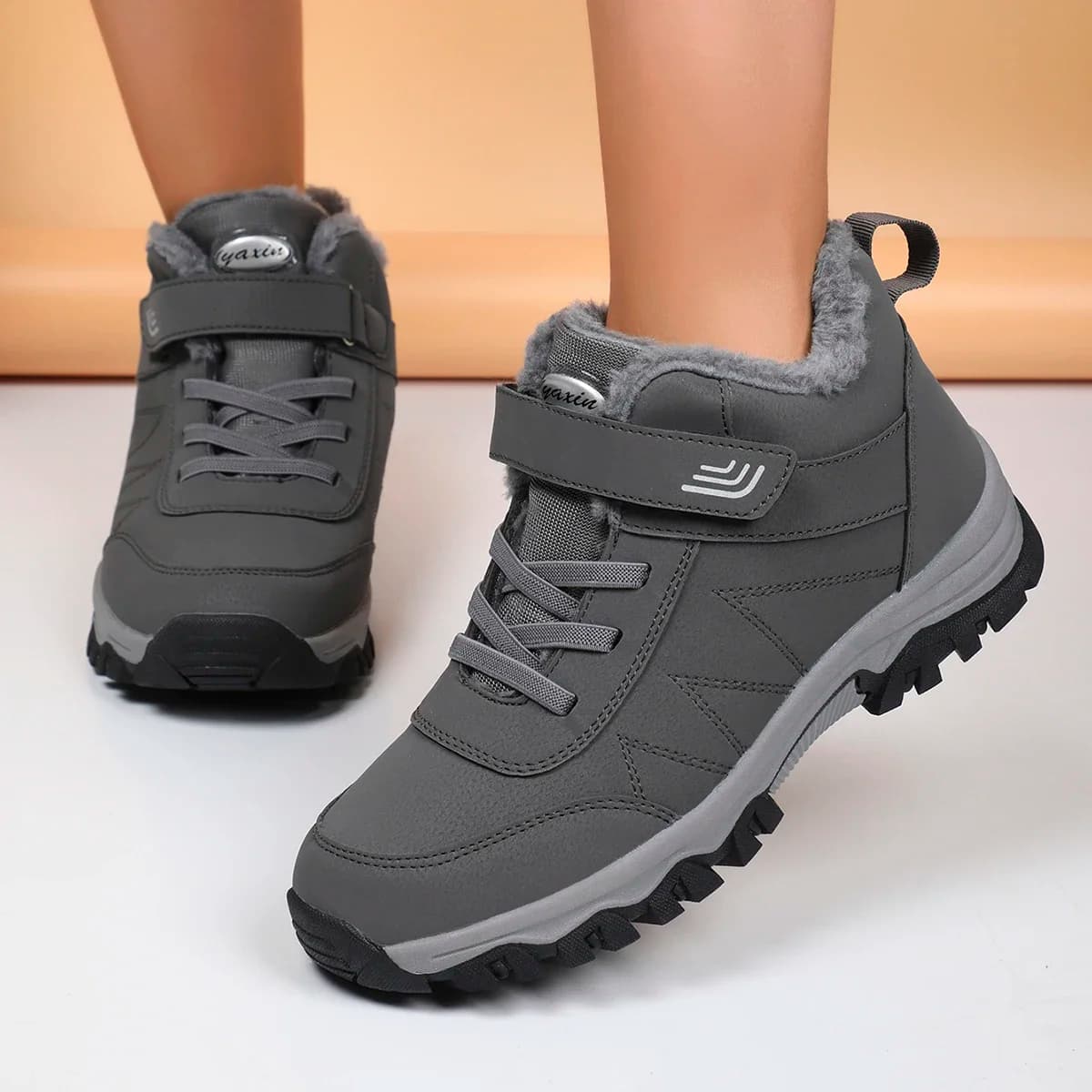Winter Snow Boots Waterproof Warm Plush Lined Ankle Boots Hook Loop Non Slip Outdoor Hiking Shoes Size 36-45