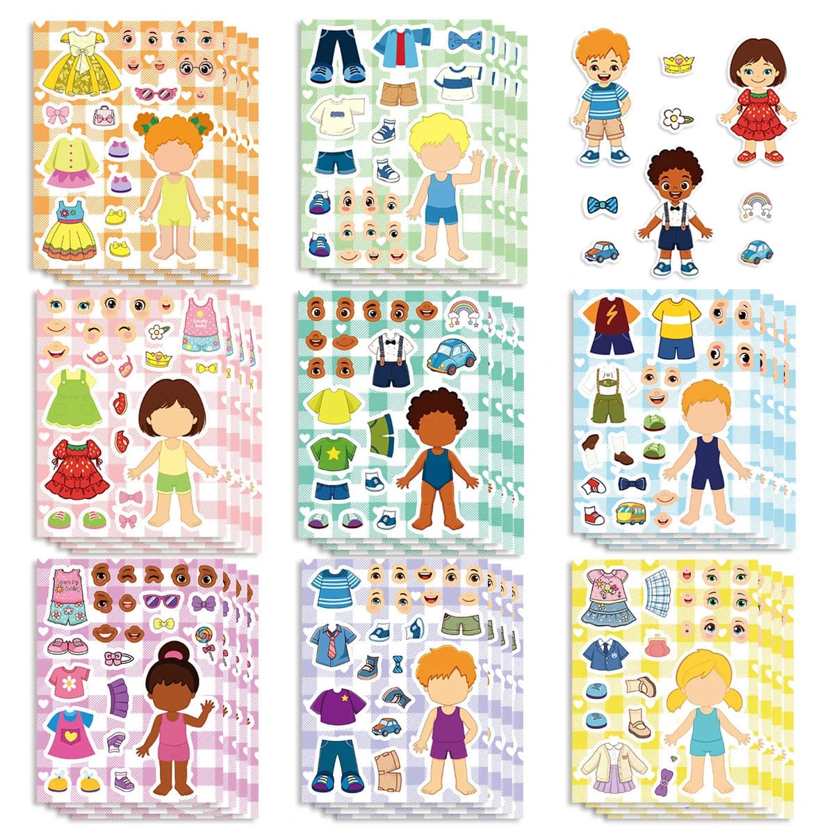 16Sheets Cute Cartoon Doll Puzzle Graffiti Stickers Exquisite Fashion DIY Guitar Phone Laptop Suitcase Water Cup Decals