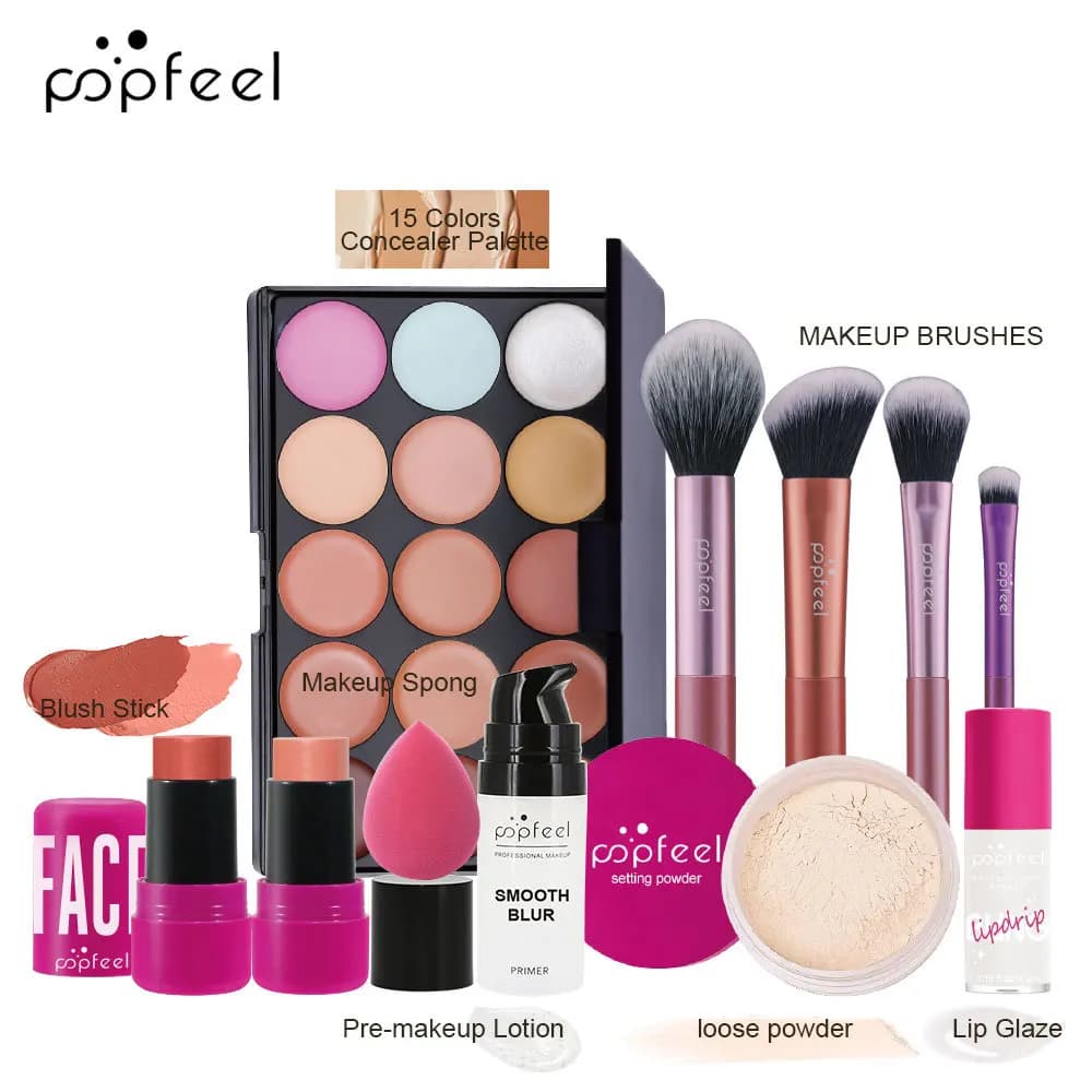 Essential Eye Makeup Set for Beginners Opaque and Sparkling Shade Palettes, Mascara, Eyebrow Pencil, Lip Eyeliner, Brush Set Box