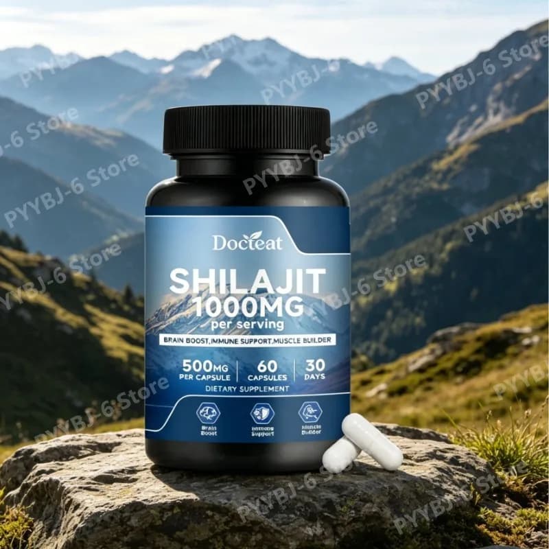 Shilajit 1000mg con Ginseng, Criniera di Leone e Vitamine del Gruppo B, Integratore per il Supporto Immunitario, 60 Capsule per Adulti, Energia e Concentrazione