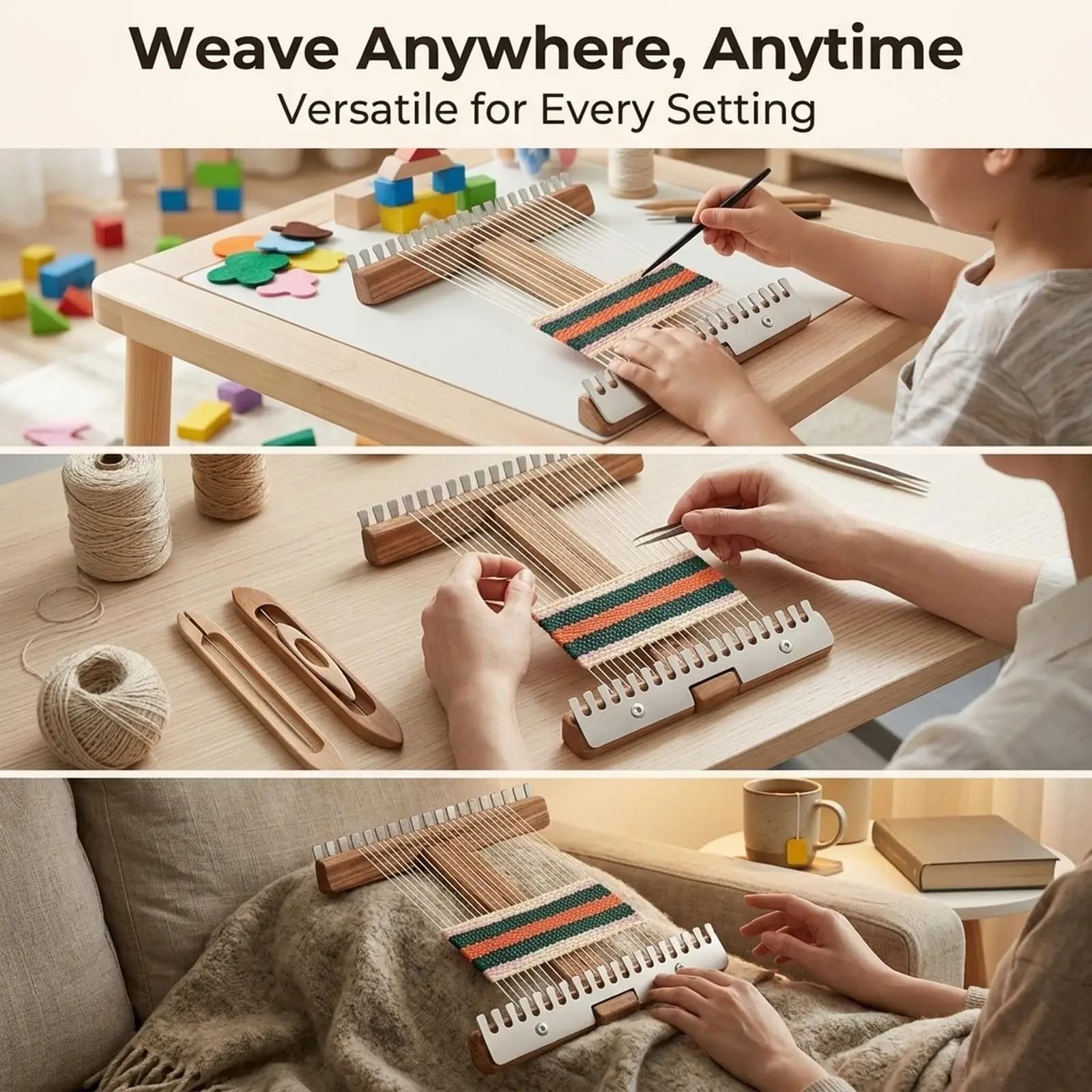 Wooden Frame Knitting Loom Handcrafted Wood Weaving Kit Adjustable Tapestry Weaving Loom for Beginners Art Projects Advanced