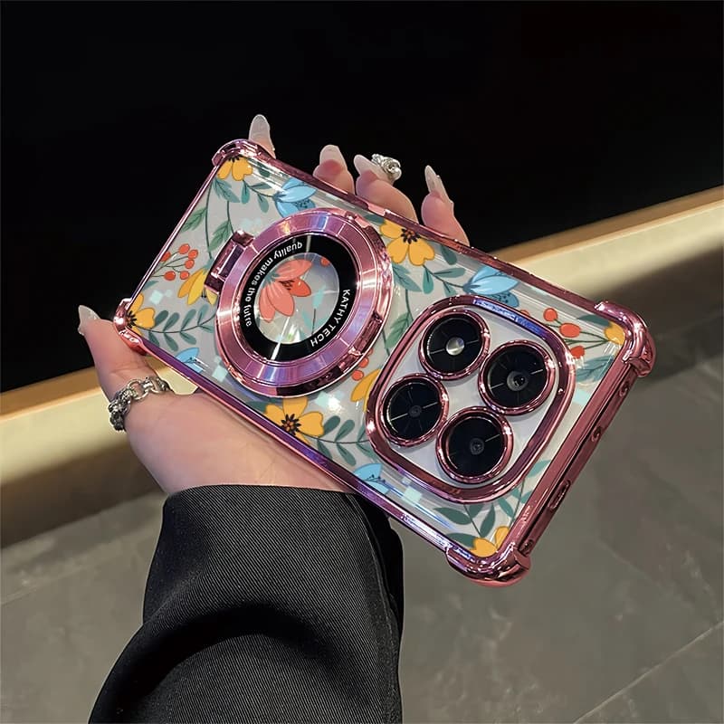 Luxury Stand Bracket Phone Case For Google Pixel 10 10A 9A 8A 7A 7 8 9 10 9 Pro XL Plating Shockproof Leaves Flowers Cover
