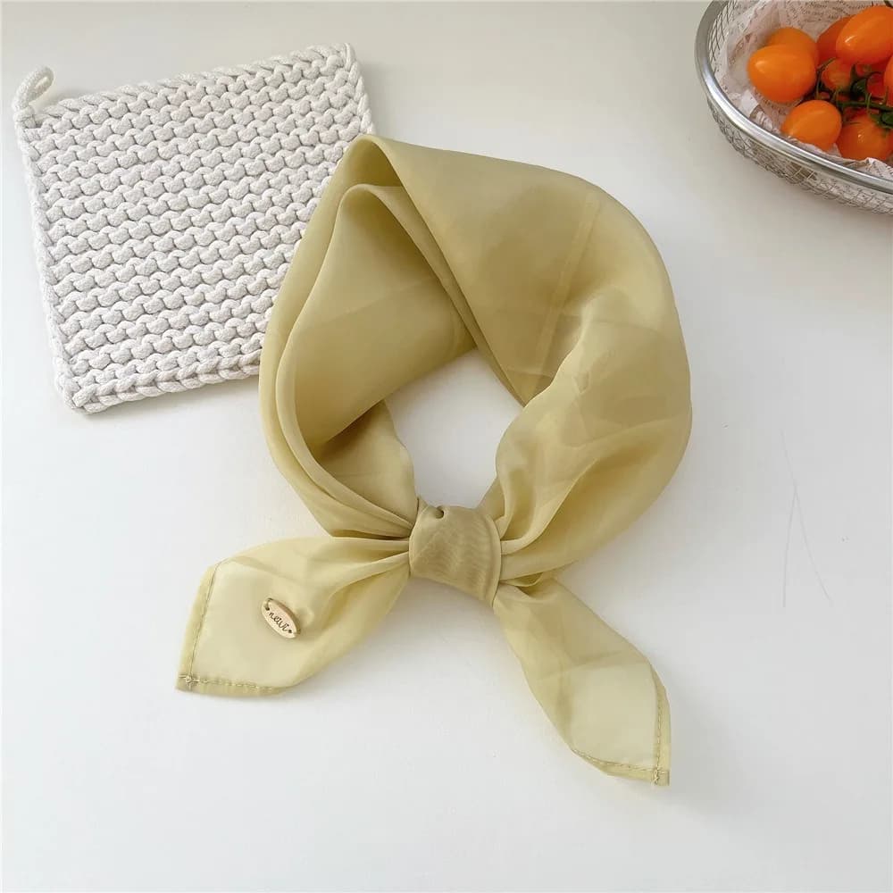 Solid color square scarf, transparent thin scarf in pure silk, Korean hair band, square handkerchief, scarf accessories