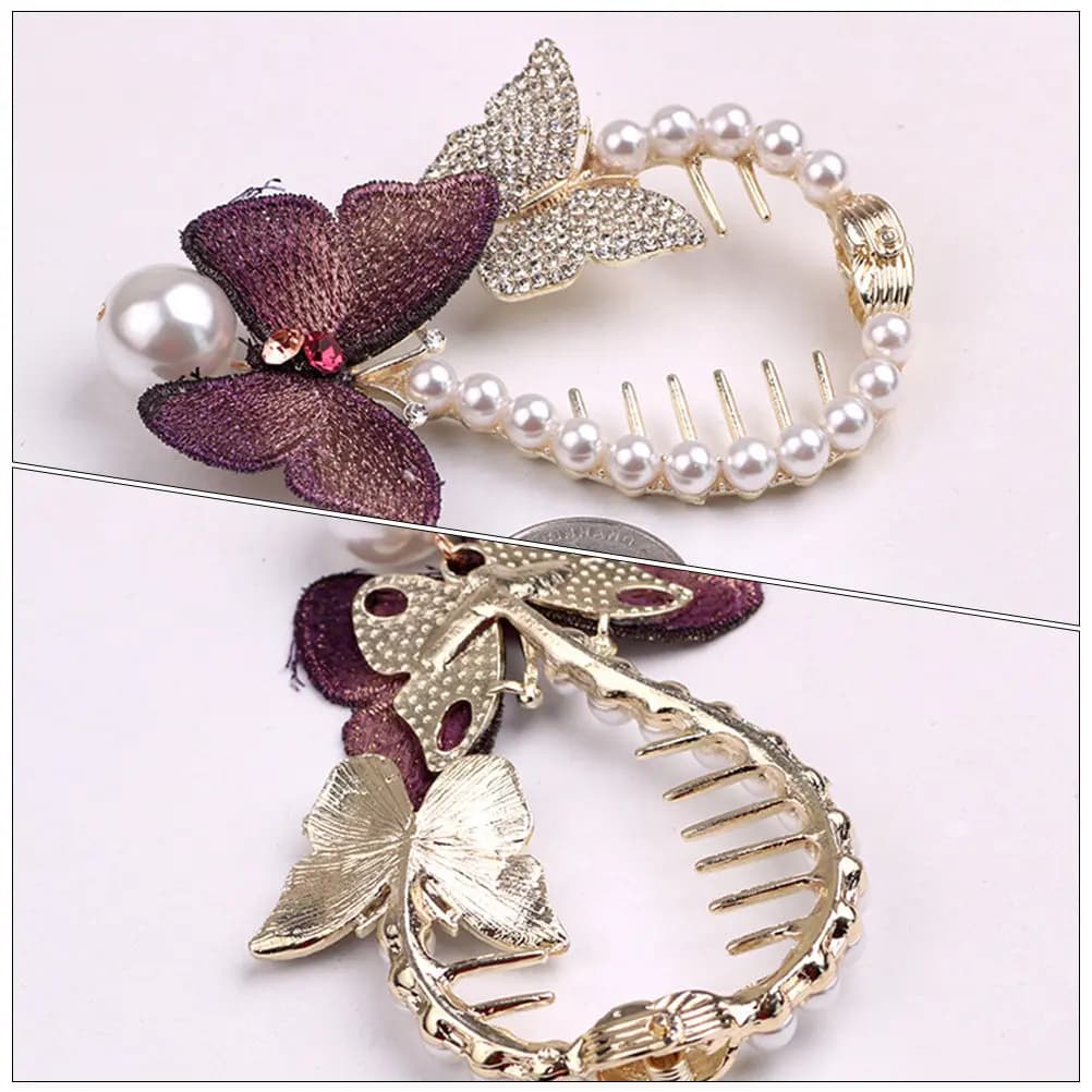 2Pcs Elegant Rhinestone Bun Clip Ponytail Holder Hair Accessory for Women Comfortable Secure Stylish Daily Outfit Party