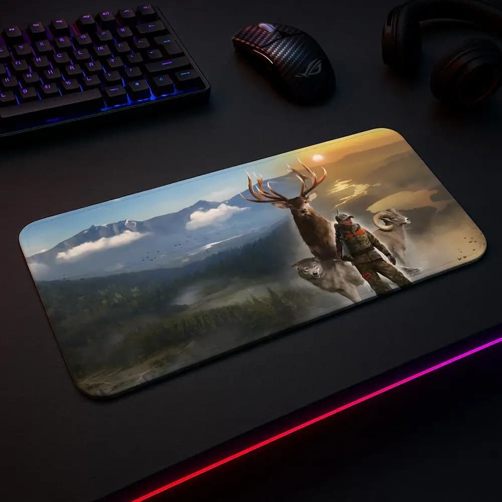 The Hunter Call of the Wild Mouse Pad Tappetino da gioco, grande XXL90x40cmx5mm, tappetini da scrivania con cuciture, accessori da gioco, parti del PC