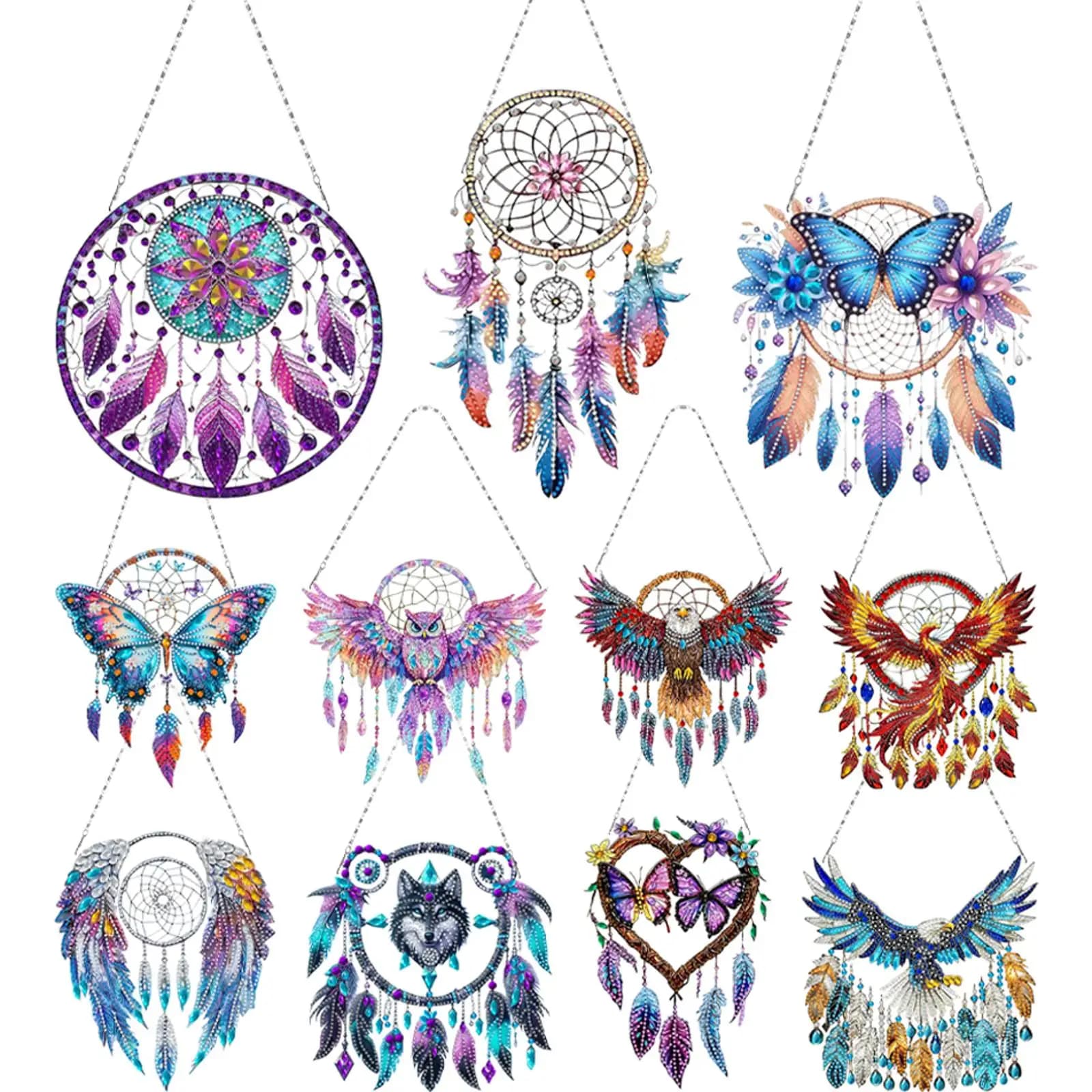 2D Flat DIY Special Shape Rhinestone Diamond Art Window Pendants Dream Catcher Diamond Art Pendant DIY Home Decor Hanging Charm