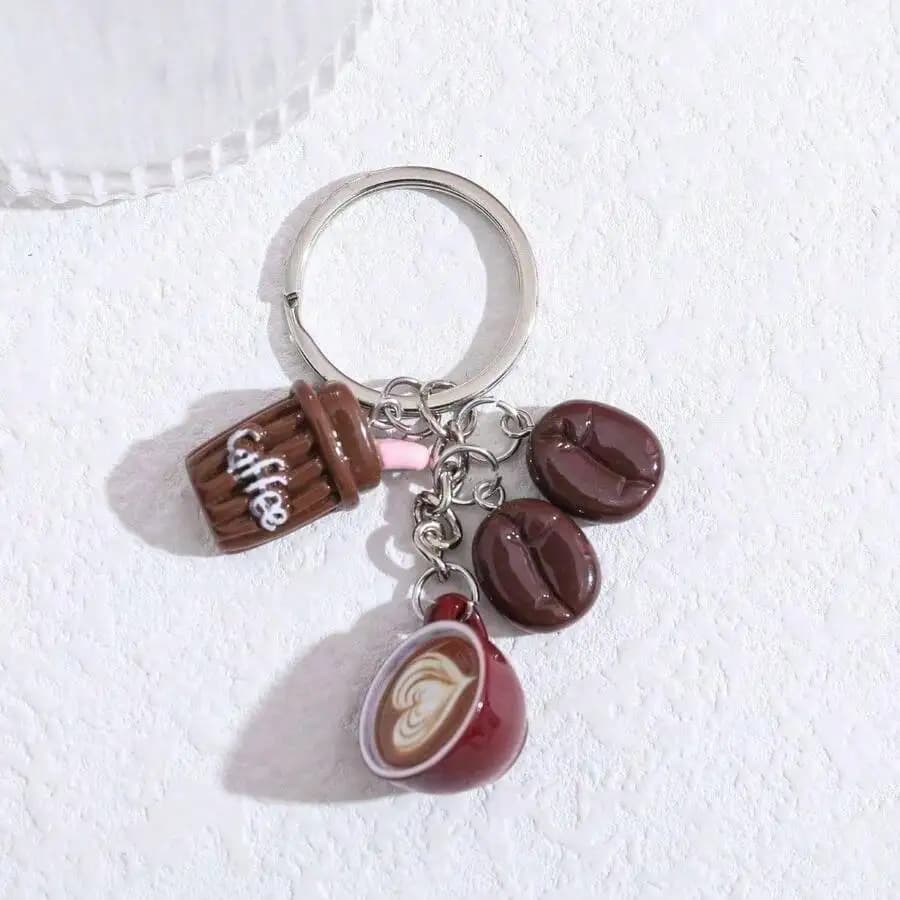 Coffee Themed Keychain With Cup And Beans Charm For Bag Car Decoration