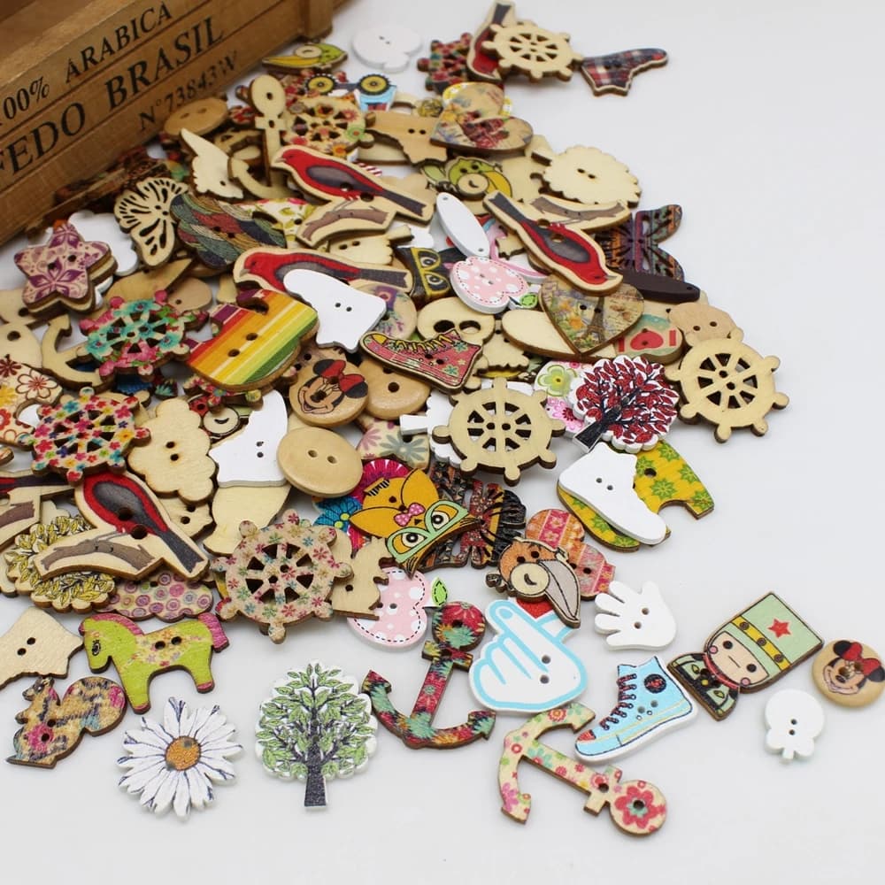 50 Pezzi/Lotto Mix di Bottoni in Legno, Stili Assortiti, Bottoni Fai-da-Te per Cucito, Artigianato, Scrapbooking e Accessori Creativi
