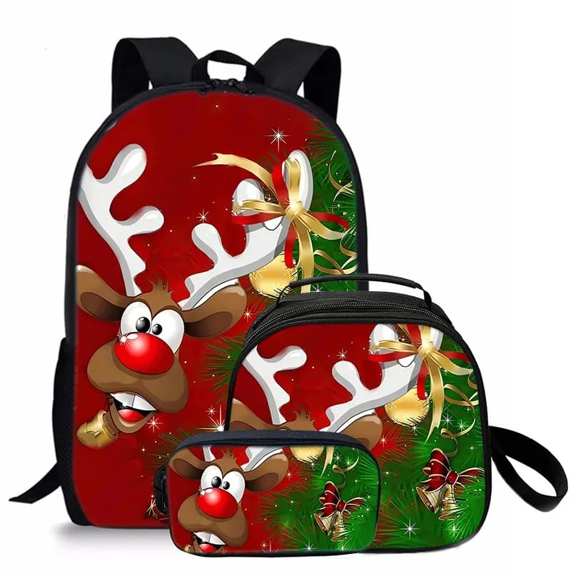 Trendy Popular fawn Christmas 3D Print 3pcs/Set Student School Bags Laptop Daypack Backpack Crossbody Lunch bag Pencil Case